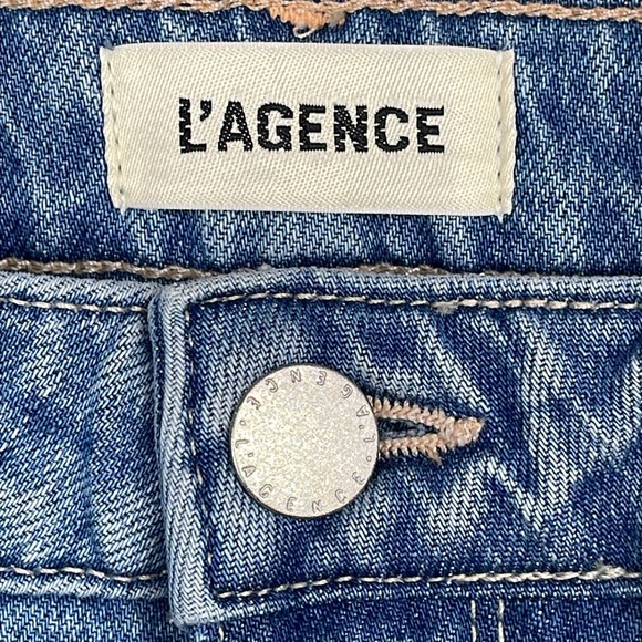 New L’Agence Tiana High Rise Wide Leg Jeans Seneca Raw Hem Blue Sz 29 - Picture 7 of 13